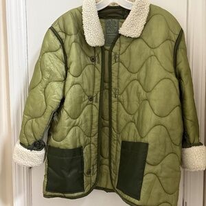 Custom Upcycled M-65 Military Liner Jacket – Sherpa Collar – One of a Kind – Sma